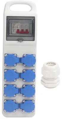 Produktbild von Industrielle Steckdosenbox, 8-fach, IP65, wasserdicht, tragbare Verteilung mit Fehlerstromschutzschalter, 200–250 VAC