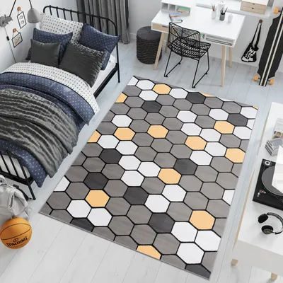 Obrázek produktu pro Koberec Dětský pokoj Obývací pokoj Ložnice Krátký vlas Moderní design Šedá Bílá Žlutá Čísla Pokoj pro mládež  160 x 220 cm