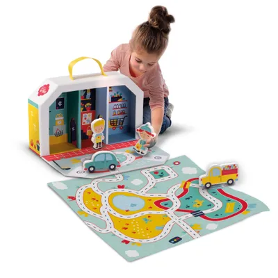Produktbild von SES Creative Petits Pretenders Einkaufstraßen Spielkoffer und Spielmatte, Babyspielmatte, Mehrfarbig