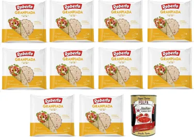 Produktbild von 10x Roberto GranPiada Classica,Dünnes und Duftendes Piadina Brot,Packung mit 330g, Jede Packung enthält 3 Wraps + Italian Gourmet Polpa di Pomodoro 400g Dose