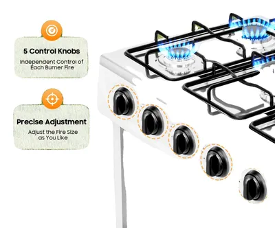 Obrázok produktu pre Plynový varič, 5 horákov, 2,5 kW na horák, rozmery 64*44,5*16,5 cm, manuálne zapaľovanie, prenosný, vhodný na varenie v exteriéri