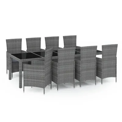 Produktbild von vidaXL 9-tlg. Garten-Essgruppe mit Kissen Poly Rattan Grau