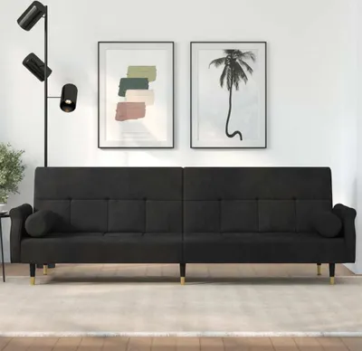 Produktbild von Cloris Designermöbel Schlafsofa mit Kissen Schwarz Samt 2024 Neu