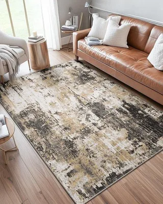 Zdjęcie produktu dla Ibenzoa® Nowoczesny, abstrakcyjny dywan do salonu – 90 x 150 cm, czarno-brązowy, antypoślizgowa podkładka, można prać w pralce, płaska, miękka powierzchnia