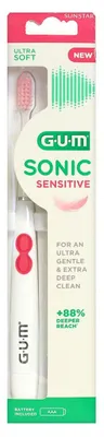 Produktbild von GUM Sonic Sensitive, Erwachsener, Ultraschall-Zahnbürste, Zahnfleischpflege, Intensiv, Massage, Sensibel, Weiß, Weich, Oval