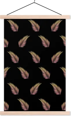 Produktbild von MuchoWow® Textilposter Blätter - Gold - Muster 40x60 cm mit holzfarbenen Rahmen - Poster