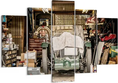 Produktbild von Bild auf Leinwand - Leinwandbild - 5 Teile - Historisch Auto Garage - 150x100cm - Wand Bild - Wanddeko - Wandbilder - Leinwanddruck - Bilder - Wanddekoration - Leinwand bilder - EA150x100-4562