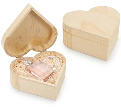 Holzbox mit Deckel 15x15x6,8 cm, Herzform, 2 Stück