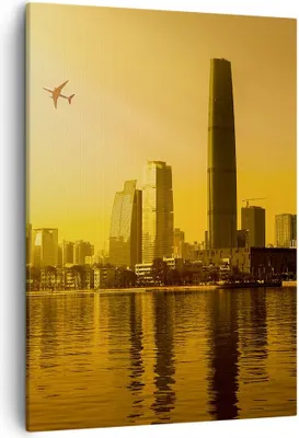 Produktbild von Bild auf Leinwand - Leinwandbild - Einteilig - Stadt â € <Agglomeration Fluss Flugzeug - 50x70cm - Wand Bild - Wandbilder - Leinwanddruck - Wanddekoration - Leinwand bilder - Wandbild - PA50x70-2726