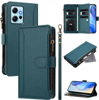 Obrázek produktu pro Pouzdro pro Xiaomi Redmi Note 12 4G, zipem, peněženkovéPolyuretankožené flip pouzdro s kapsami na karty, stojánkem a poutkem na ruku zelený