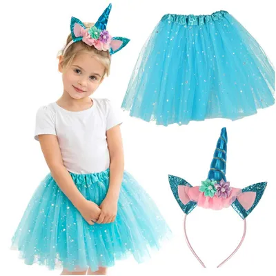 Imagen del producto de Disfraz Carnaval Unicornio Diadema+falda Azul 3-6 Años