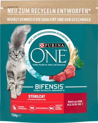 Produktbild von PURINA ONE BIFENSIS STERILCAT Katzenfutter trocken für sterilisierte Katzen, reich an Rind, 1x750g (1x750g)
