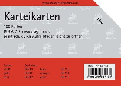 Produktbild von Karteikarten A7 liniert 180g/qm blau VE=100 Stück