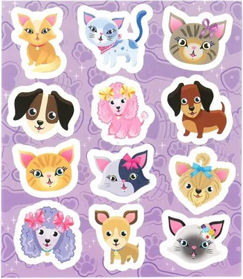 Produktbild von Aufkleber Katzen & Hunde 11,5 cm x 10 cm, 1 Bogen mit 12 Stück für Partytüten