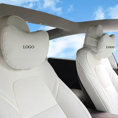 Image de Coussin de repose-tête, lot de 2, en cuir synthétique blanc, support cervical pour Tesla Model 3/Y/S/X