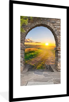 Produktbild von MuchoWow® Gerahmtes Poster Landleben - Sonne - Aussicht - Landschaft 60x90 cm - Poster mit Schwarzem Bilderrahmen Wandposter Rahmen Foto Bilder - Dekoration - Wandposter Wohnzimmer - Hochwertig