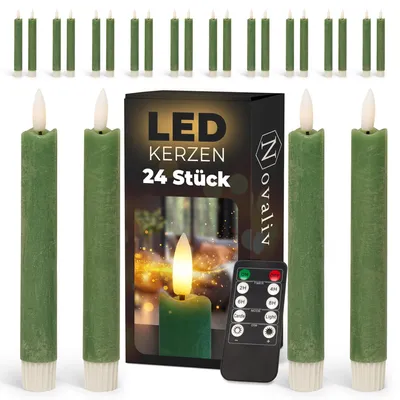 Produktbild von LED Stabkerzen 24 Stück ECHTWACHS Grün - mit Timer Funktion 6 Stunden - 18cm Höhe für Kerzen 2,2cm Durchmesser 2 AAA Batterien notwendig LED Stabkerzen 2er Set 6x Grün bewegliche Flamme Licht