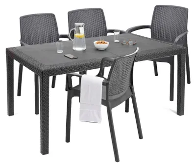 Produktbild von Outdoor-Loungeset Roccaraso, Outdoor- und Indoor-Loungeset, Fester rechteckiger Tisch mit 4 stapelbaren Stühlen,  Italy, Anthrazit