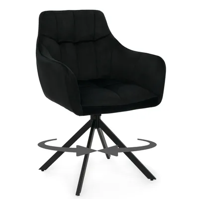 Produktbild von NEW HOME FANO X Drehstuhl mit Rückstellfunktion, gepolsterter Stuhl für Esszimmer und Wohnzimmer – schwarz – Velours