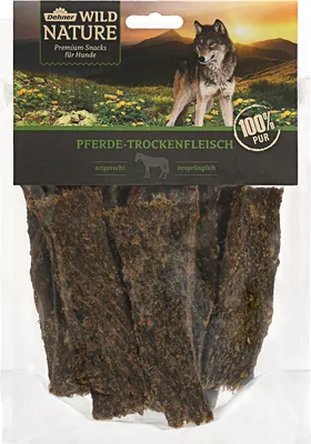 Produktbild von Dehner Wild Nature Hundesnack, Premium Leckerli glutenfrei / getreidefrei, Kausnack für Hunde, Pferdefleisch, 200 g