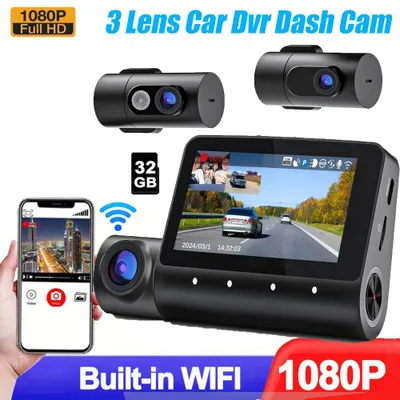 Produktbild von 3-Kanal Dashcam Auto vorne hinten Innenraum Kamera Dashcam zur Überwachung von Parkplätzen, mit IR Nachtsicht WDR G-Sensor 32GB