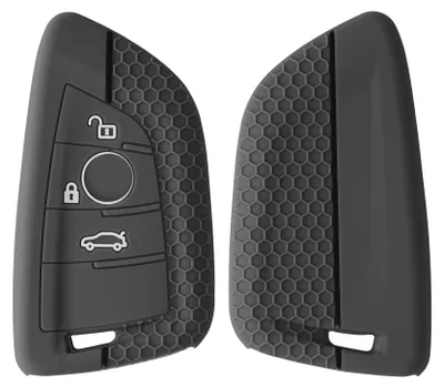 Produktbild von kwmobile Schlüsselhülle für BMW 3-Tasten Smart Key Autoschlüssel Hülle - Autoschlüssel Schlüssel Hülle aus Silikon - Schlüsseletui in Grau Schwarz