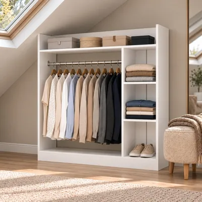 Produktbild von VCM VCM Palosa Kleiderschrank H. 120 x B. 124 x T. 35 cm mit Kleiderstange & Regalfächern Offene Garderobe - Palosa L