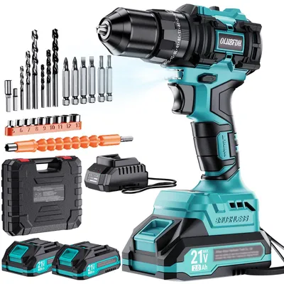 Immagine prodotto di Trapano a batteria 21 V - Senza spazzole - Set con 2 batterie da 2,0 Ah - Per legno e metallo