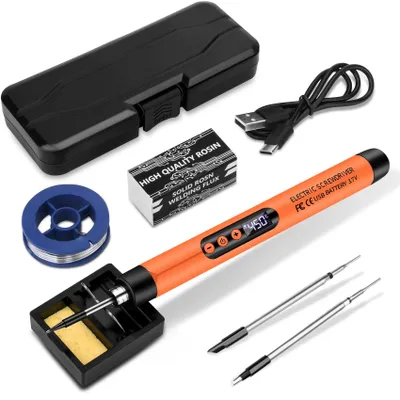 Produktbild von Kabelloser Lötkolben Set mit LED Display, 1000mAh Akku Lötkolben,USB TYPE-C, 3 Lötspitzen, Lötzubehör Komplettset, Tragbarer Lötkolben