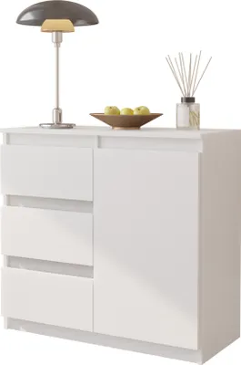 Produktbild von FURNICA - MIKEL - Komoda se 3 zásuvkami a 1 dvířky - bílá matná V75cm Š80cm H35cm