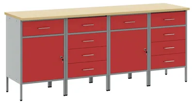 Produktbild von vidaXL Werkbank mit Schubladen 4 Stk. Rot und Grau 200 x 55 x 85 cm