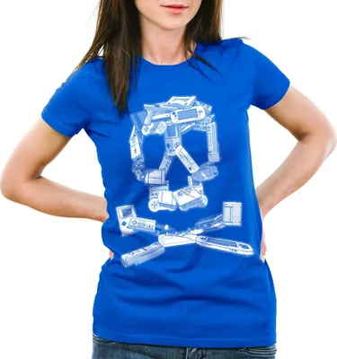Produktbild von style3 Gamer Totenkopf Damen T-Shirt super konsole kart NES SNES zelda mario sonic wii, Farbe:Blau, Größe:2XL