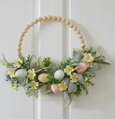 Produktbild von Frühlingsblumen Türkranz mit Holzperlen