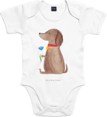 Produktbild von Mr. & Mrs. Panda Strampler Baby Hund Blume 12. - 18. Monat - Heather Grey - Geschenk, Halsband, babykleidung body, Süß, Hunde, Sprüche, Einteiler, Babybody kurzarm