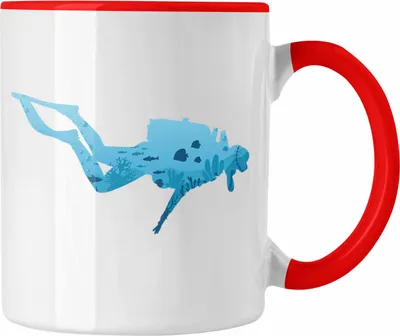 Produktbild von Trendation - Taucher Grafik Tasse Geschenk für Tauchlehrer Geschenkidee Lustig Tauchen Tauchsport Meer See (Rot)