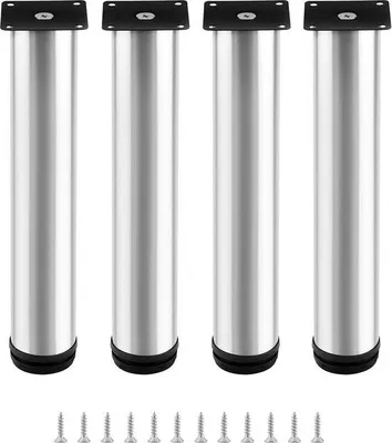 Image de Pieds de meuble réglables en acier inoxydable - Lot de 4 - 300-310 mm - Diamètre 50 mm - Pieds réglables pour armoire, lit, banc