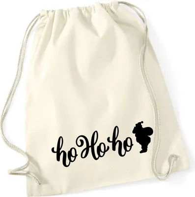 Produktbild von Huuraa Turnbeutel Ho Ho Ho Weihnachtsmann 12 Liter Natural Baumwolle Rucksack Geschenkidee