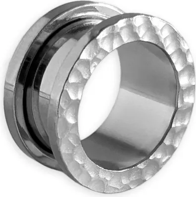 Produktbild von viva-adorno 1 Stück 10mm Flesh Tunnel Plug Edelstahl gehämmert Schraubtunnel Gewinde gedengelt 6-16mm Z562 silber
