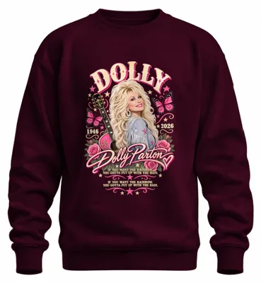 Imagen del producto de Dolly Parton. En memoria. 1946-2026. Sudadera con capucha, estilo "country", color burdeos, talla L