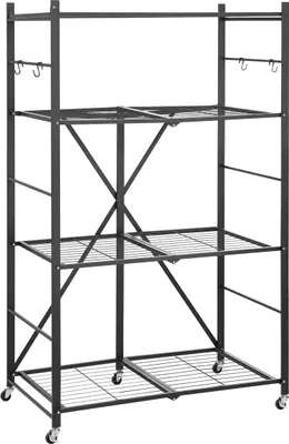 Produktbild von Folding Storage Shelf with Wheels 4-Tier No Assembly Organizer Shelf Black