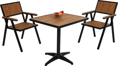 Obrázok produktu pre Set 2 záhradných stoličiek a stolíka HWC-J95, hliník imitácia dreva - čierna, teak