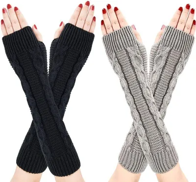 Produktbild von Fäustlinge Damen Winter Halb Handschuhe, 2 Paar Gestrickte Wärmer Fäustlinge