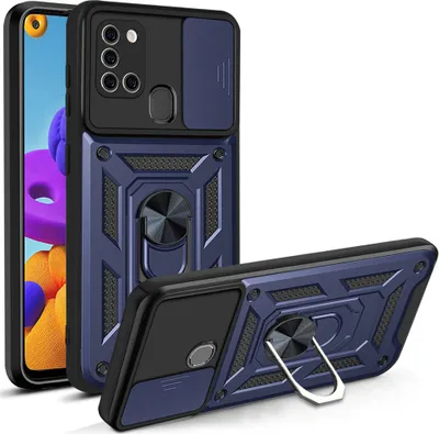 Produktbild von Galaxy A21S Hülle mit 360° Drehbarer Magnetische Ring Ständer Halter Dia Kameraschutz TPU Bumper Silikon Schutzhülle für Samsung Galaxy A21S Blau