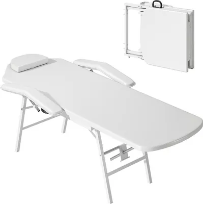 Produktbild von Tragbarer Massagetisch, Klappbare Massageliege mit Kunstleder-Bezug, Schaumstoff-Polsterung, Stahlrahmen, Weiß