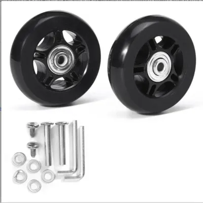 Produktbild von Ein Paar universelle Ersatzrollen für Koffer aus robustem, geräuscharmem und multidirektionalem Gummi. Kofferreparaturrollen, 70 mm x 19 mm, 2 Stück.