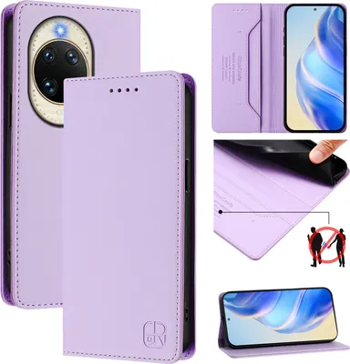Produktbild von Lederhülle für Huawei Nova 14 Hülle Flip Brieftasche Kartenfächern Ständer Schutzhülle Violett