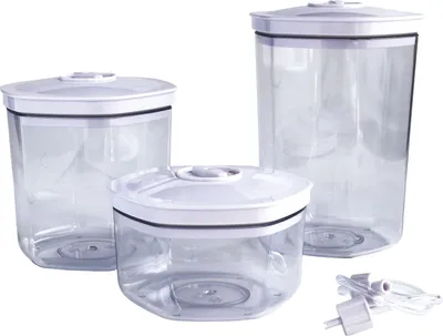 Immagine prodotto di Set di 3 contenitori sottovuoto, capacità 0,7 l / 1,4 l / 2 l, trasparenti, per la cucina