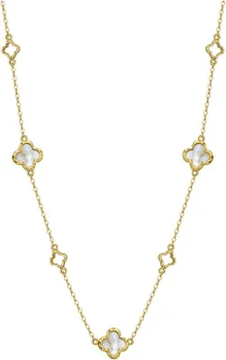 Produktbild von Suzan Gold® 925 Silber Halskette Damen vergoldet mit Perlmutt-Kleeblatt | AuroraLuck – Elegante Gliederkette, wasserfest & | Geschenk für Frauen