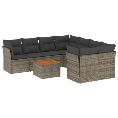 Produktbild von 9-tlg. Garten-Sofagarnitur mit Kissen Grau Poly Rattan