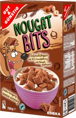 Produktbild von Gut & Günstig Nougat Bits Getreidekissen mit cremiger Nougatfüllung (750g Packung) + usy Block
